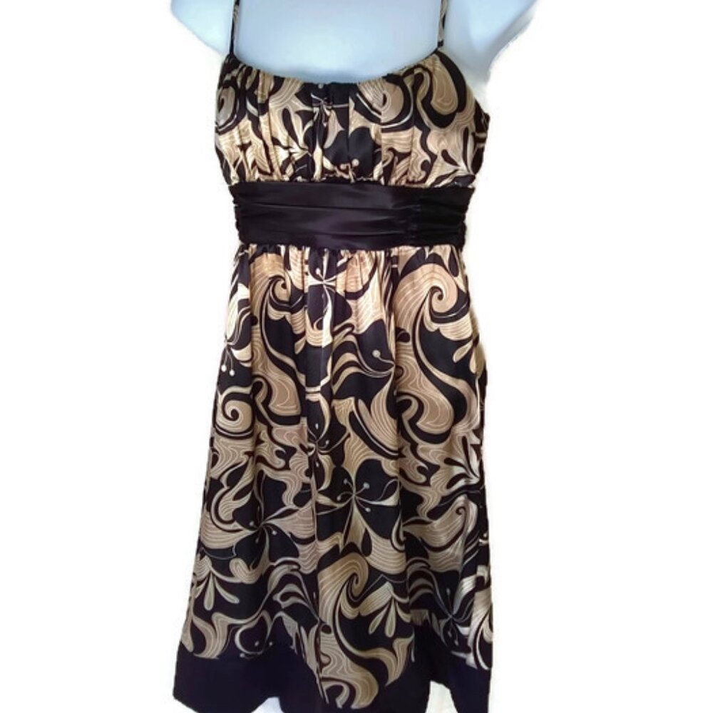 Intrigue Sleeveless Women's Black and Gold Midi Sundress Tie Back with Zipper 4